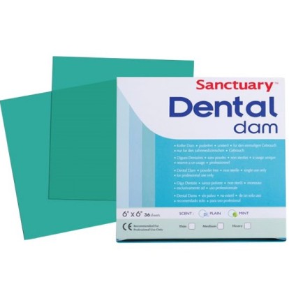 Латекс для раббердама DENTAL DAM 152мм*152мм средний, зеленый (36шт), SANCTUARY / Малайзия